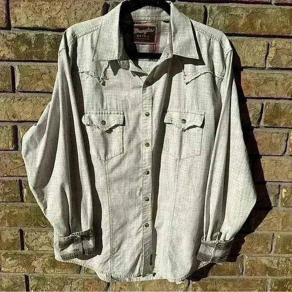 Men’s Wrangler Retro Premium Long Sleeve Pearl Snap Button Up Western Shirt Lg - Picture 1 of 16